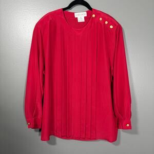Jones New York Vintage 1980's Red Pleated Preppy Top - 18W - Women's Plus Size